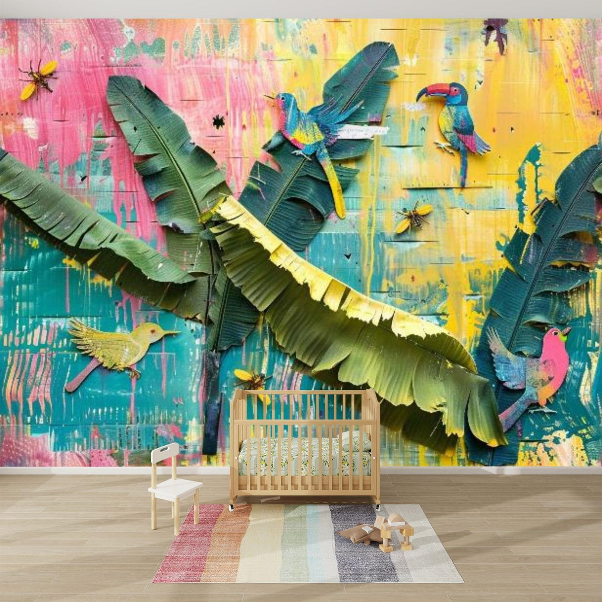 Mural de Pared 3D Tropical, Autoadhesivo, Banana Leaves