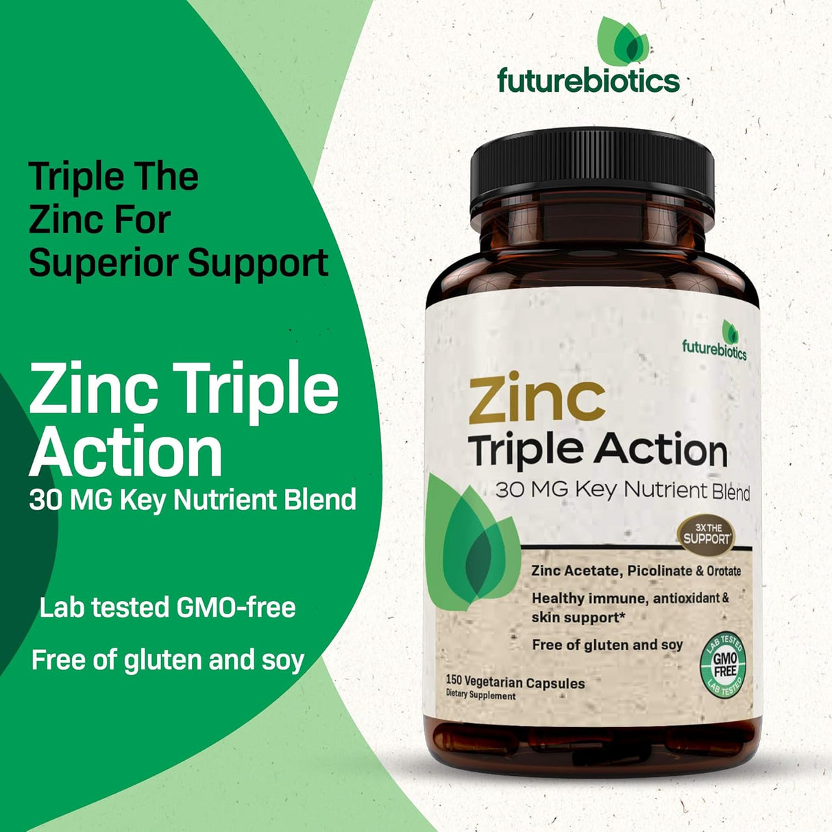 Suplemento Zinc Triple Action 30mg apoyo inmunológico 150u