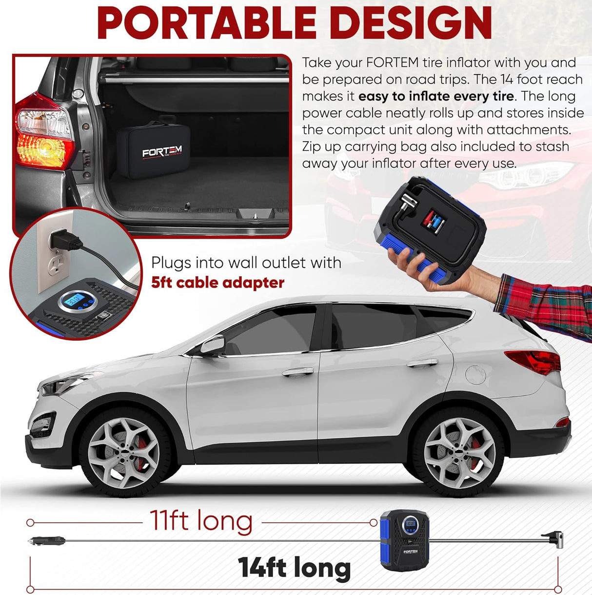 Inflador de neumáticos de 150 PSI medidor digital FORTEM