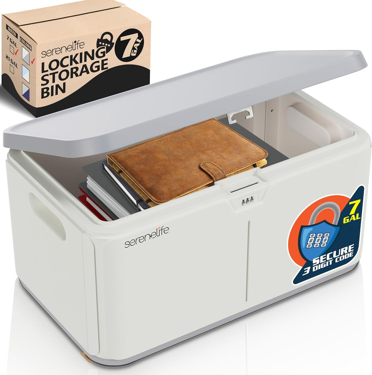 Caja de almacenamiento SereneLife 7 galones con cerradura