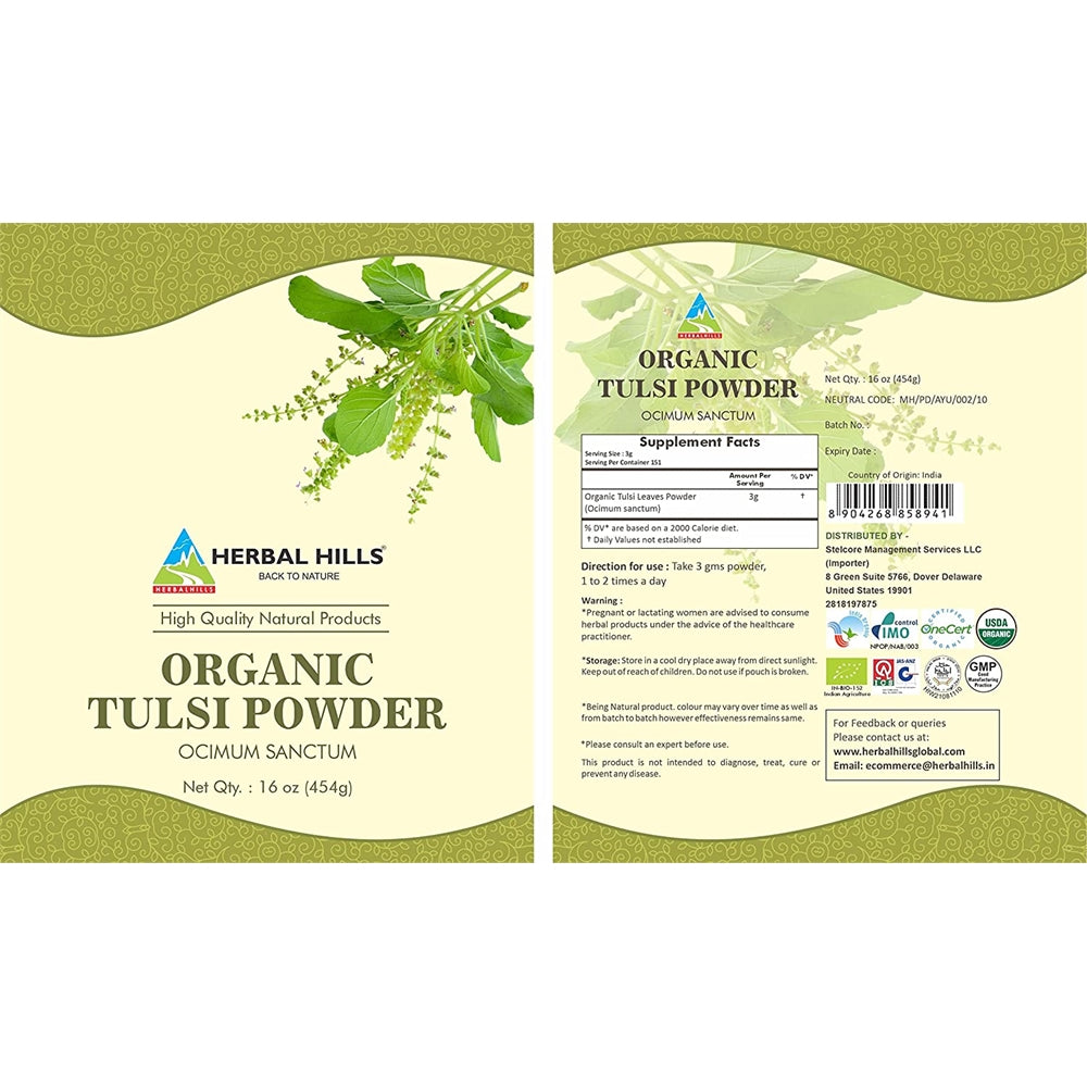 Suplemento Polvo orgánico de Tulsi de albahaca sagrada 454 G