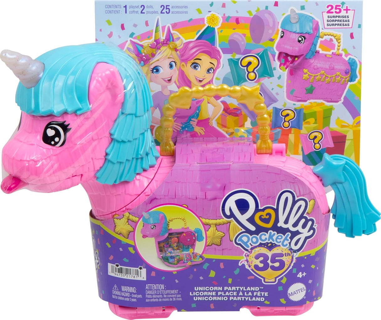 Muñecas Polly Pocket con mascotas y 25+ sorpresas, Fiesta Unicornio
