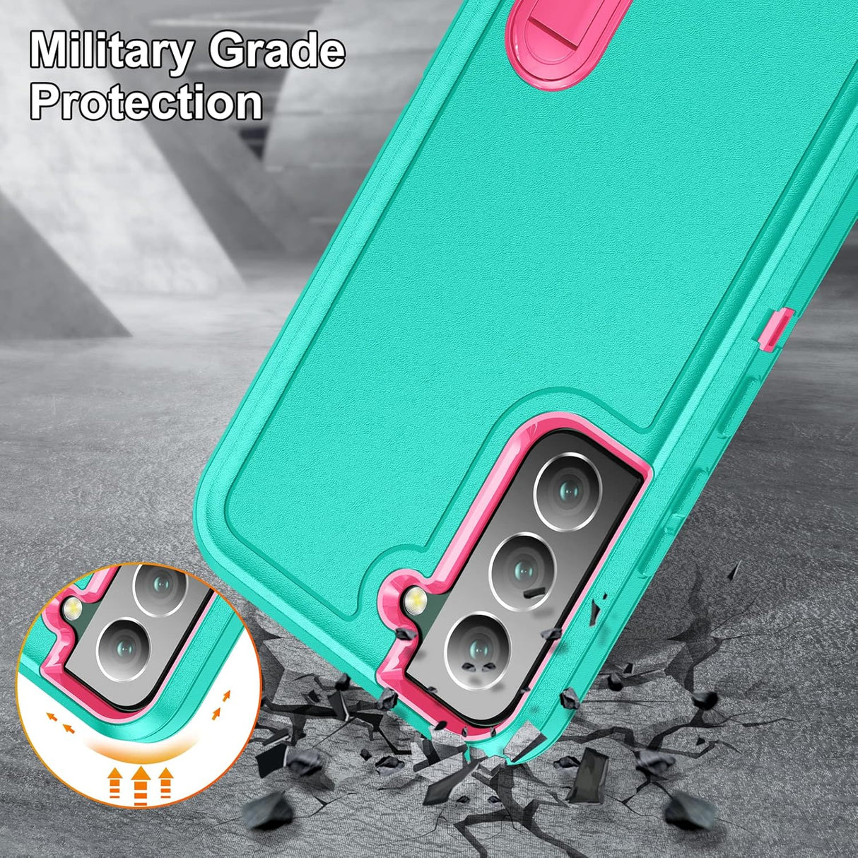 BaHaHoues Funda para Samsung Galaxy S22, Samsung S22 con soporte integrado, a prueba de golpes, polvo y caídas, de grado militar, funda protectora para Galaxy S22 5G de 6.1 pulgadas (azul aguamarina/rosa)