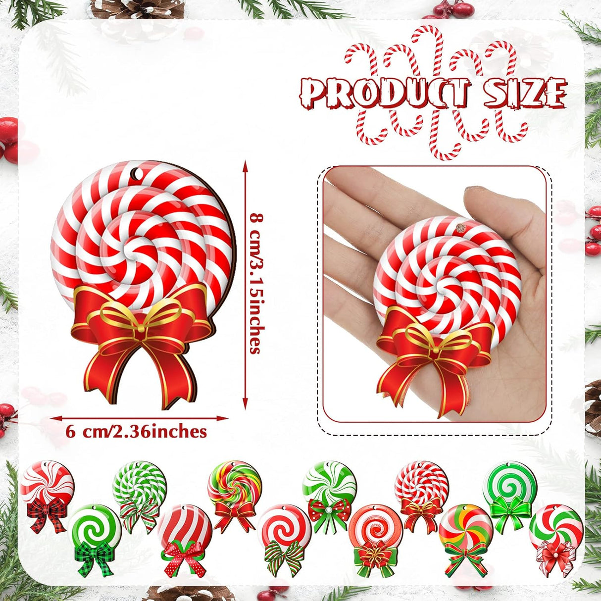 Clásico Adornos de navidad , Peppermint, 36 Pcs, Clásico