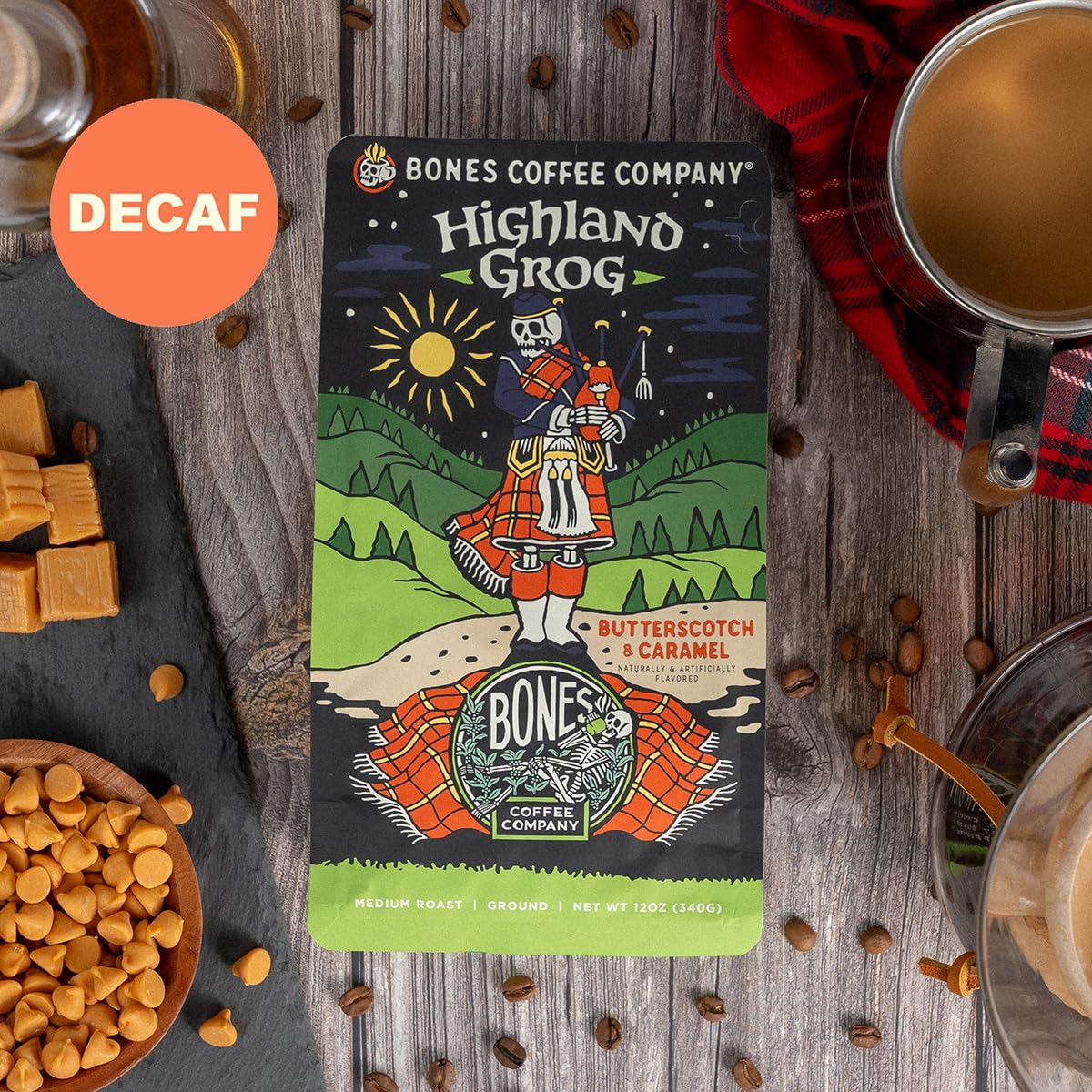 Café Molido Decaf Highland Grog - Bones Coffee, 12 oz, Gourmet