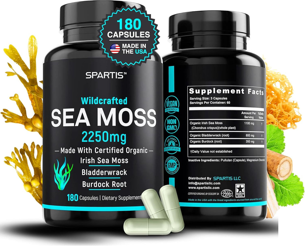 Cápsulas Orgánicas de Sea Moss 2250mg Irish Burdock 180
