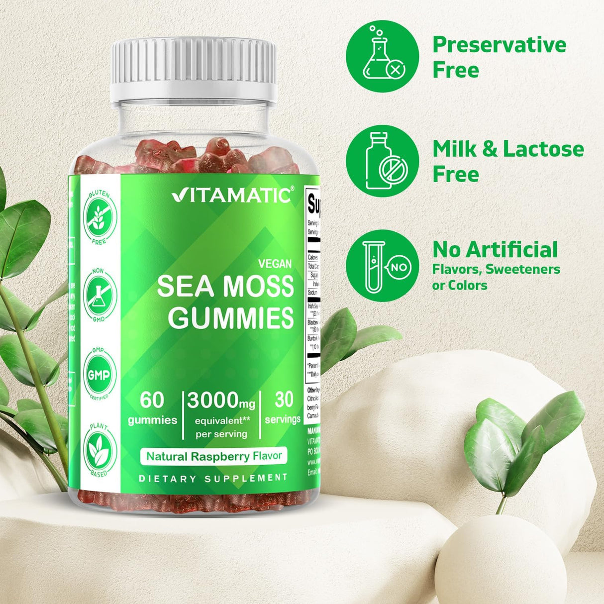 Vitamatic Gummies de Musgo Irlandés 3x60, 3000mg, con B. y B.