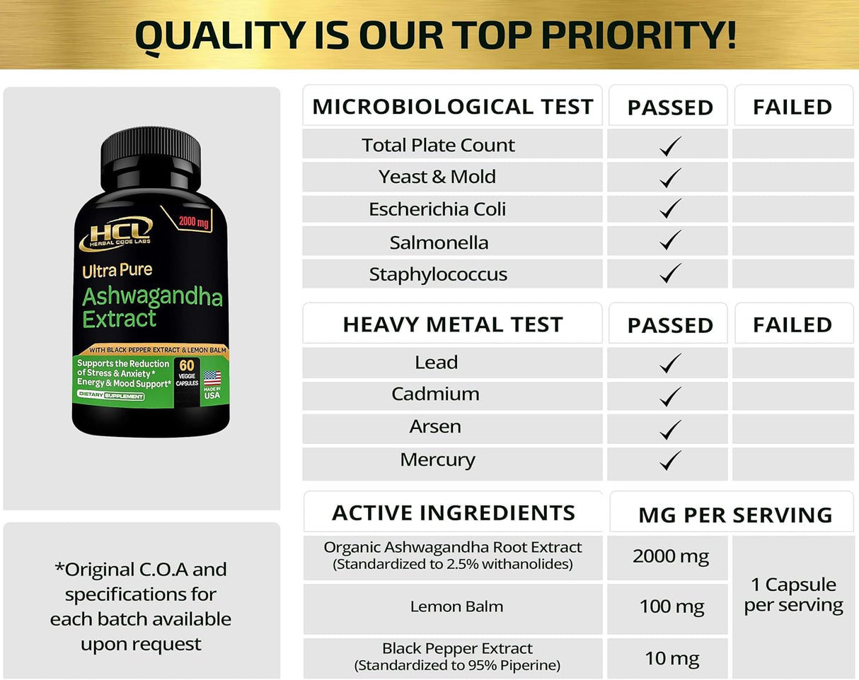 Cápsulas de Ashwagandha Orgánica 2000 MG - Alivio del Estrés