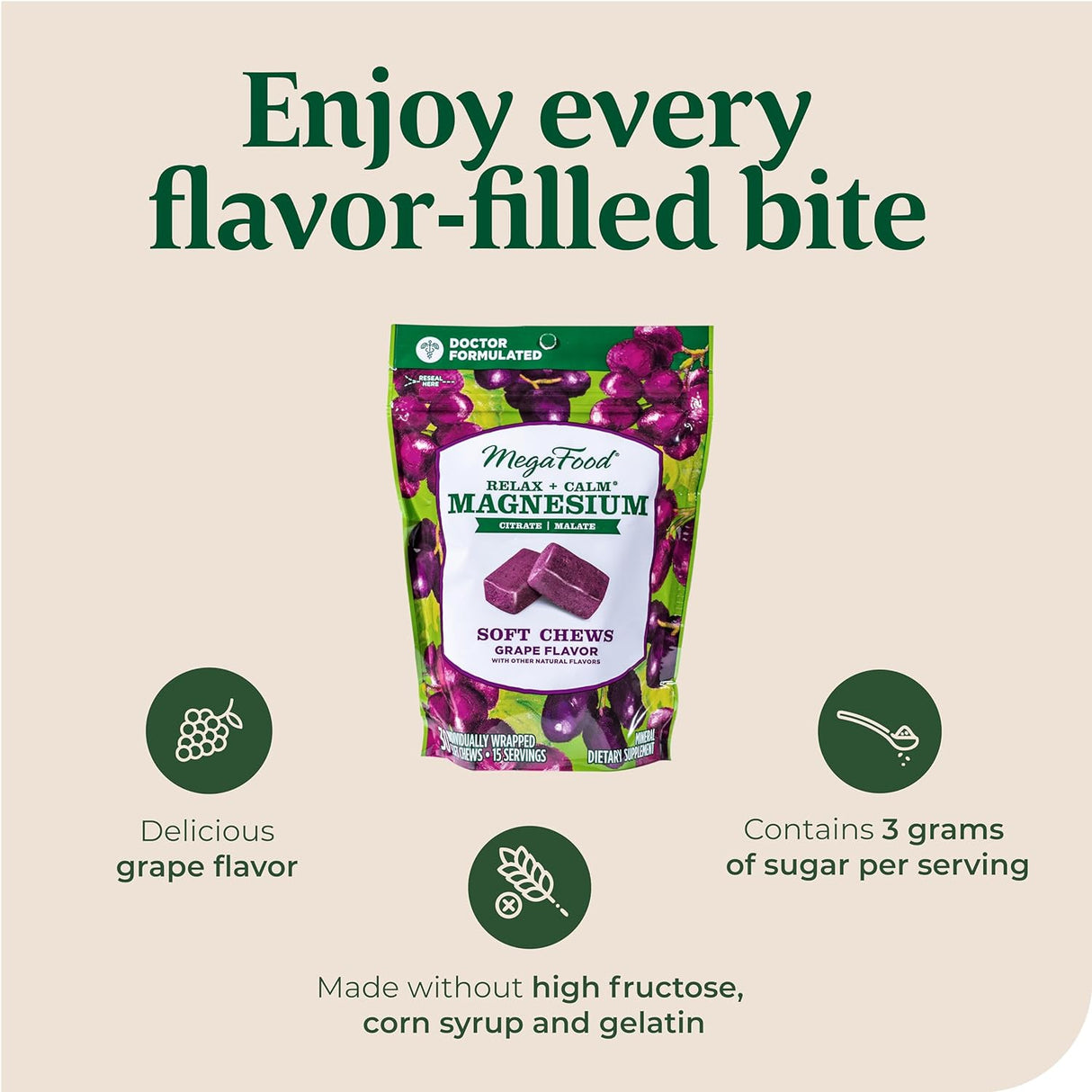 Suplemento MegaFood Relax + Calm - Masticables de magnesio