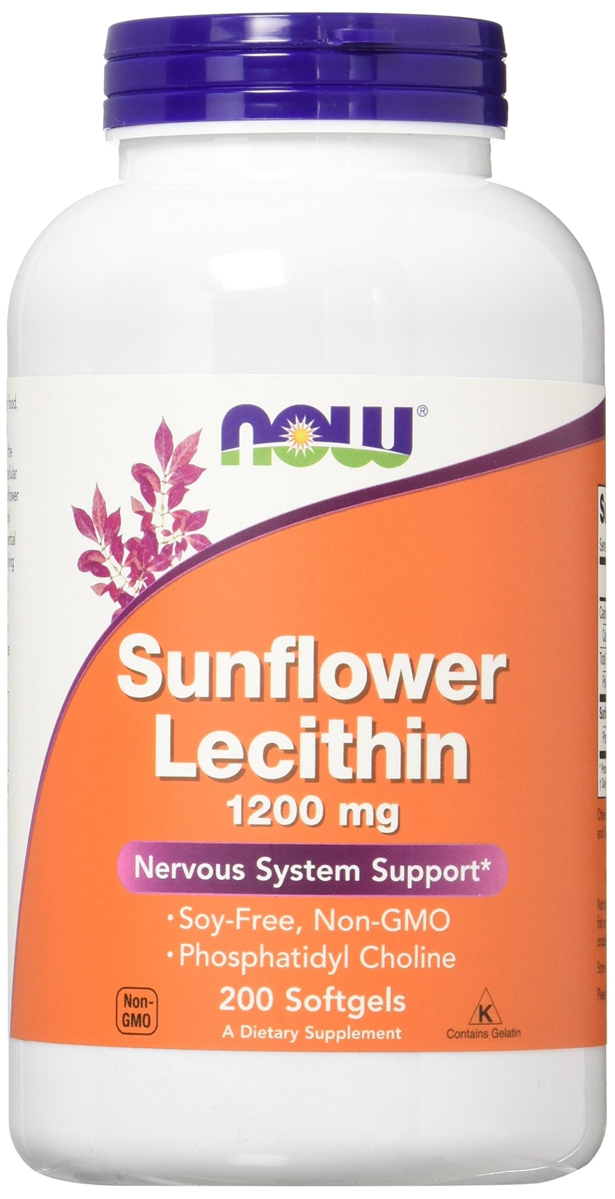 NOW Lecithin de girasol 1200 mg, 200 cápsulas blandas