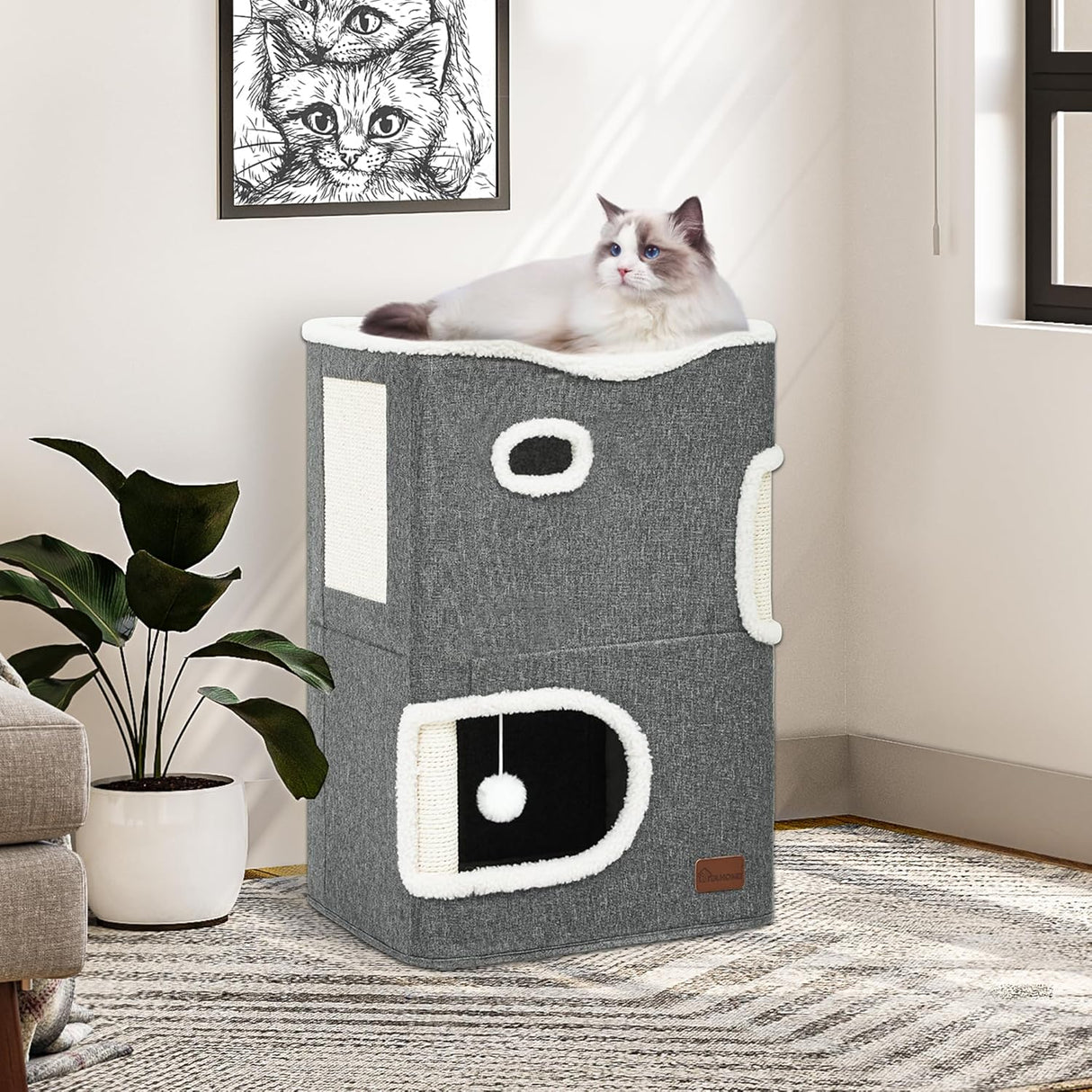 Casa para Gatos de 2 Pisos YIATHOME, con Rascador y Escondite