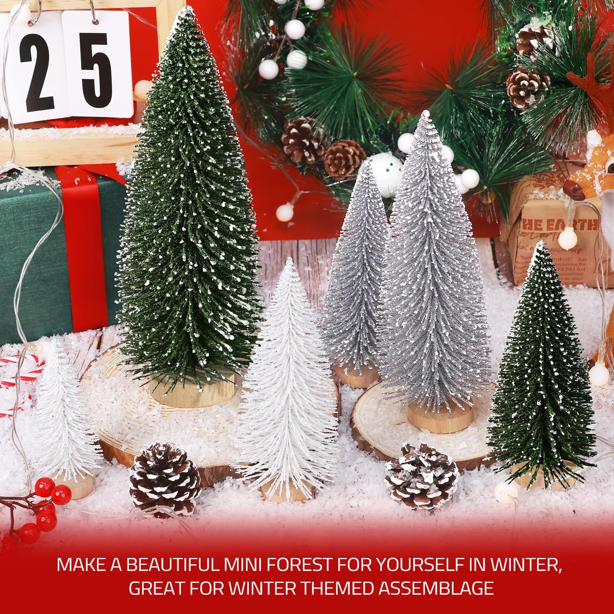 Mini Árboles de Navidad Artificiales, Decoración Festiva, Set 6pcs