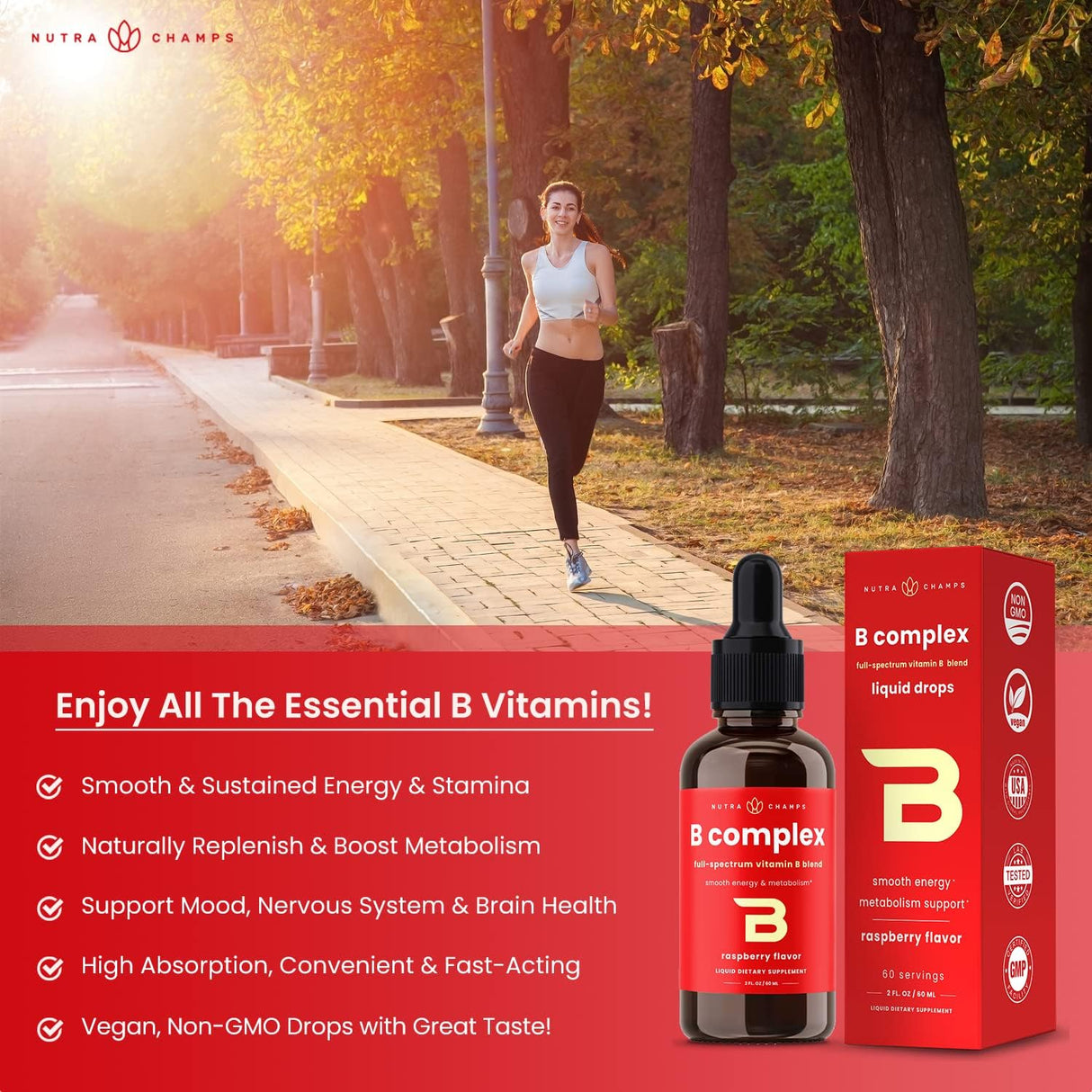 Suplemento Gotas líquidas complejas de vitamina B veganas