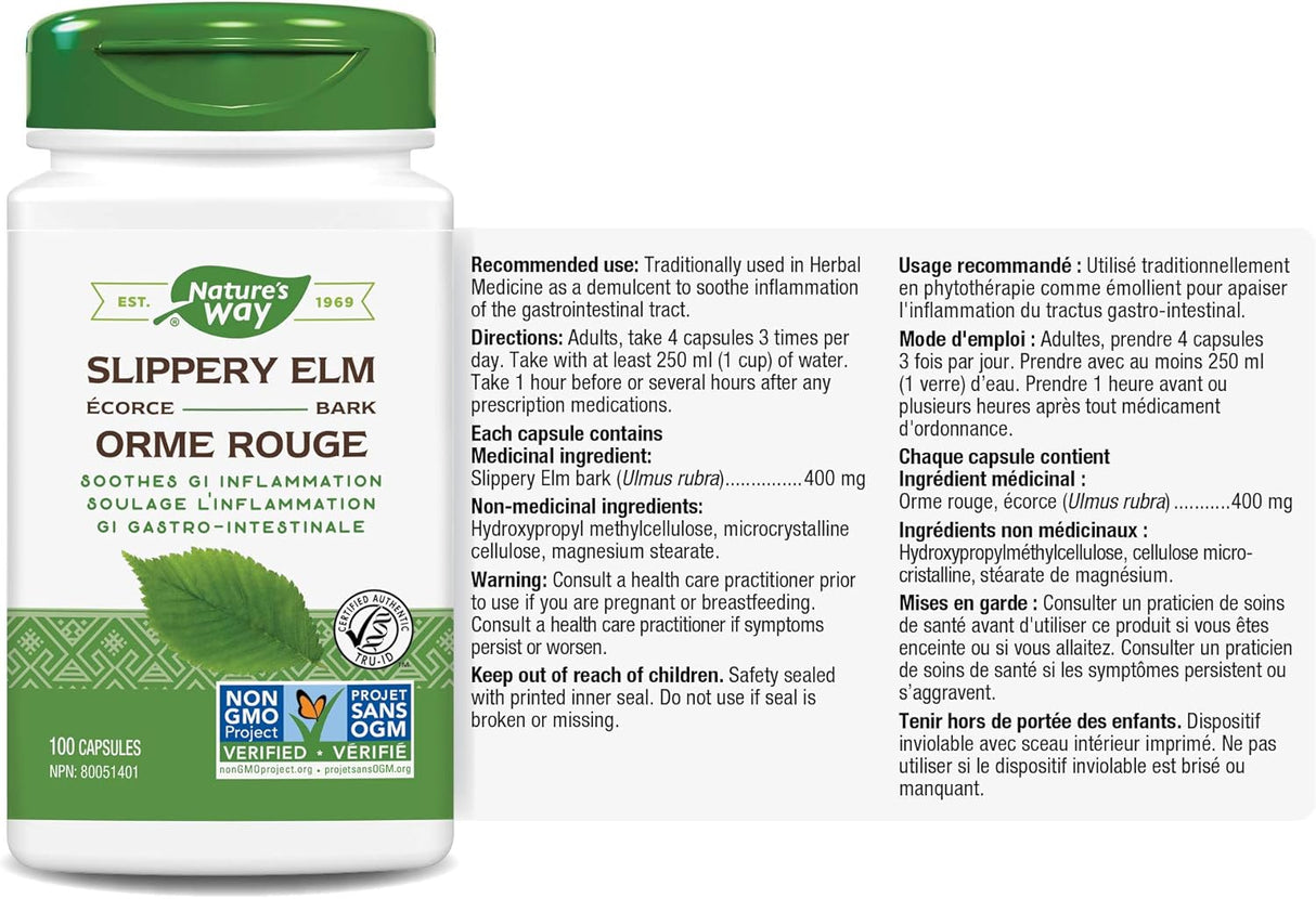 Natures Way Elm corteza resbaladiza 400 mg 100 Cápsulas