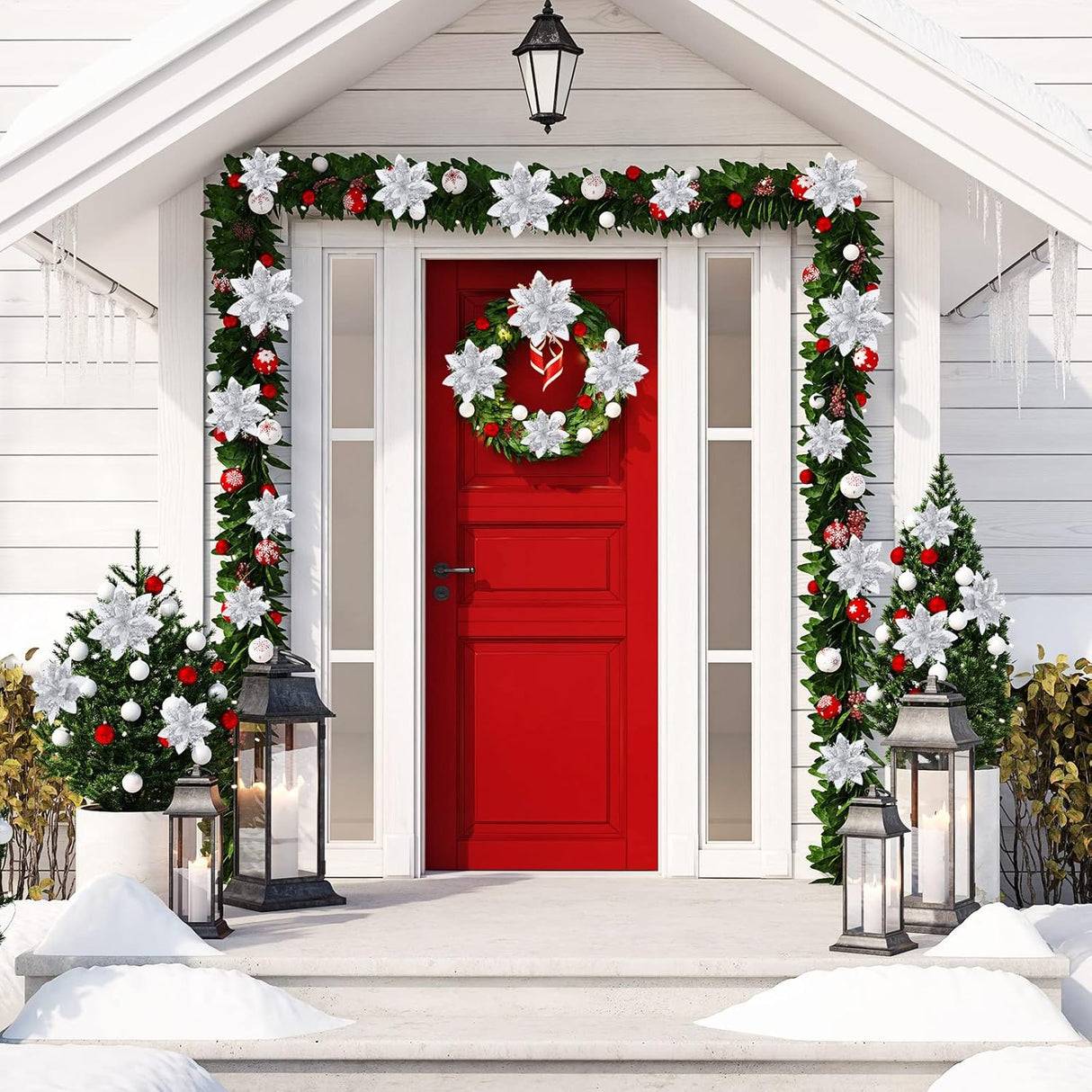 Flores Poinsettia Artificiales, 36 Pcs, 3-6 Pulgadas, Clips