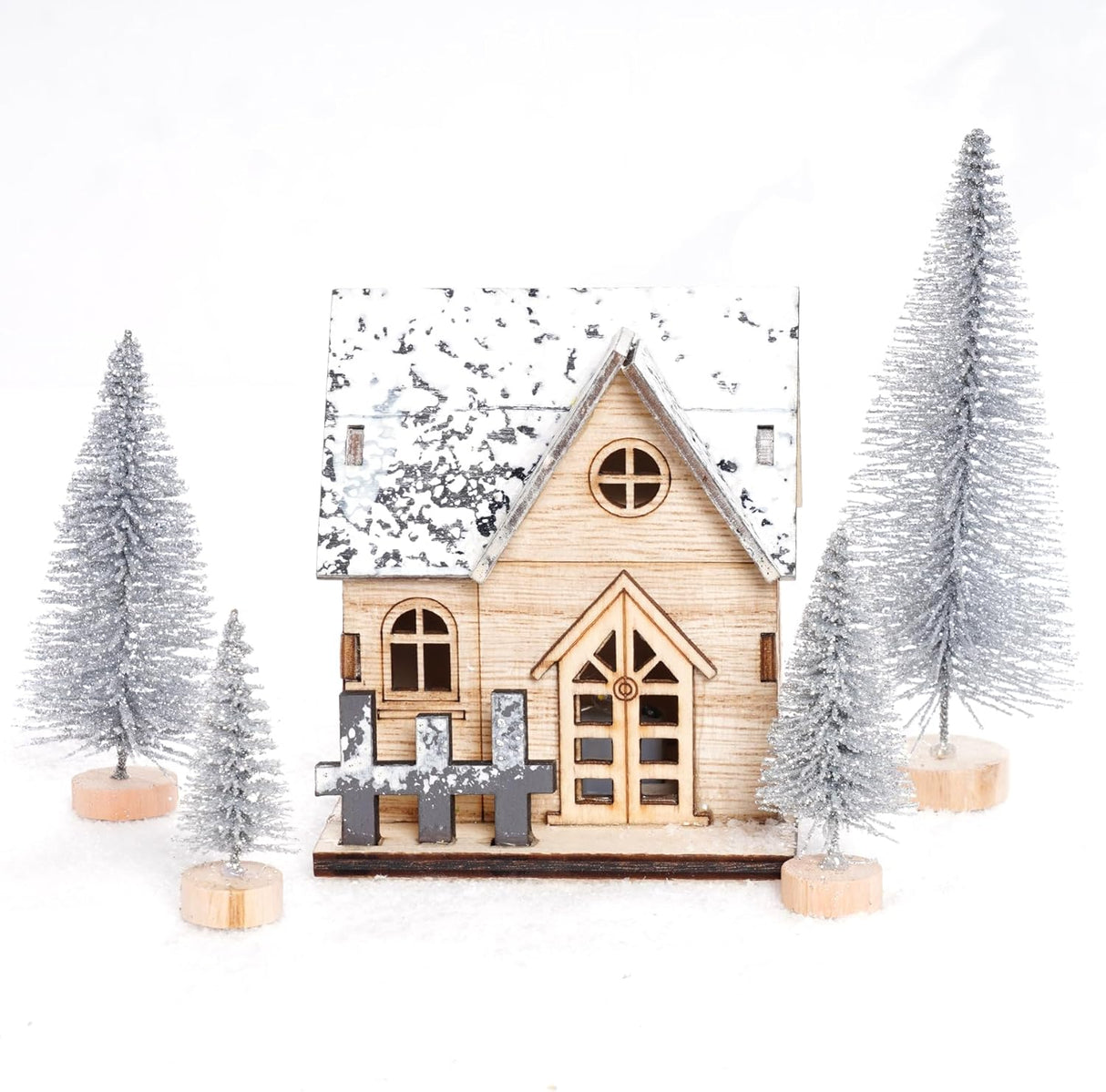 40Pcs Mini Árboles de Navidad Yookat con Base de Madera