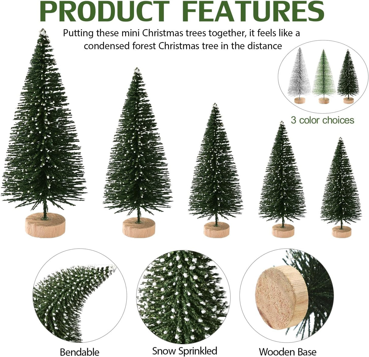 30 Pcs Mini Árboles de Navidad, Decoración Artificial, 5 Tamaños