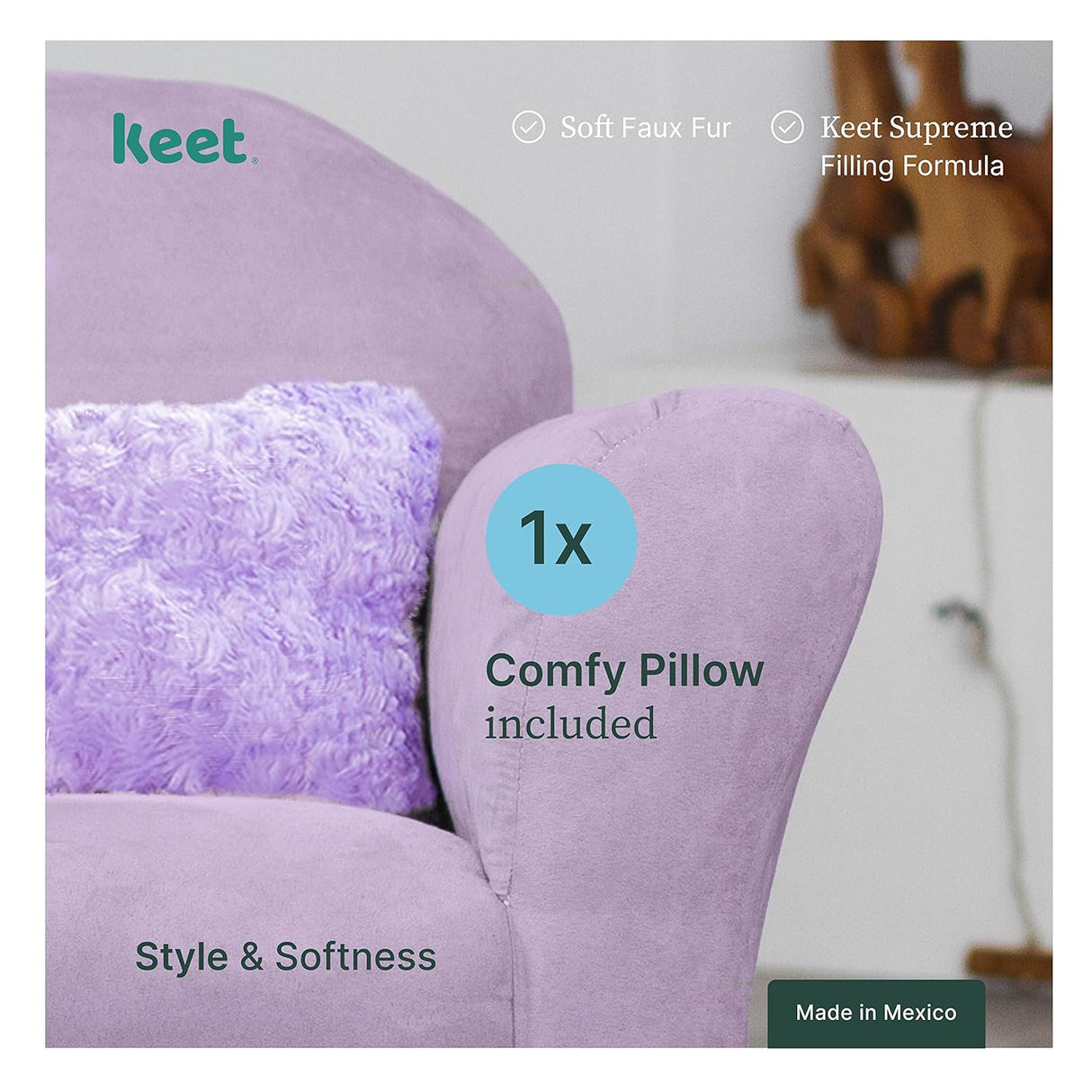 Keet Silla de felpa para niños, 2-5 años de edad, lavanda