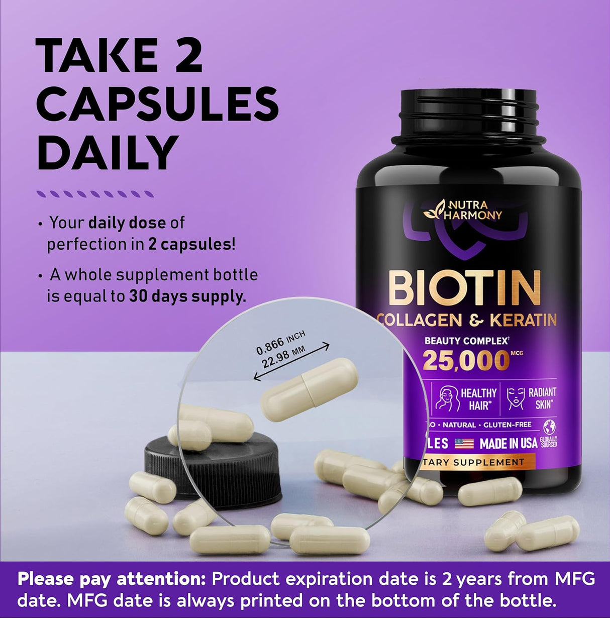 Vitaminas de biotina con colágeno y queratina suplemento