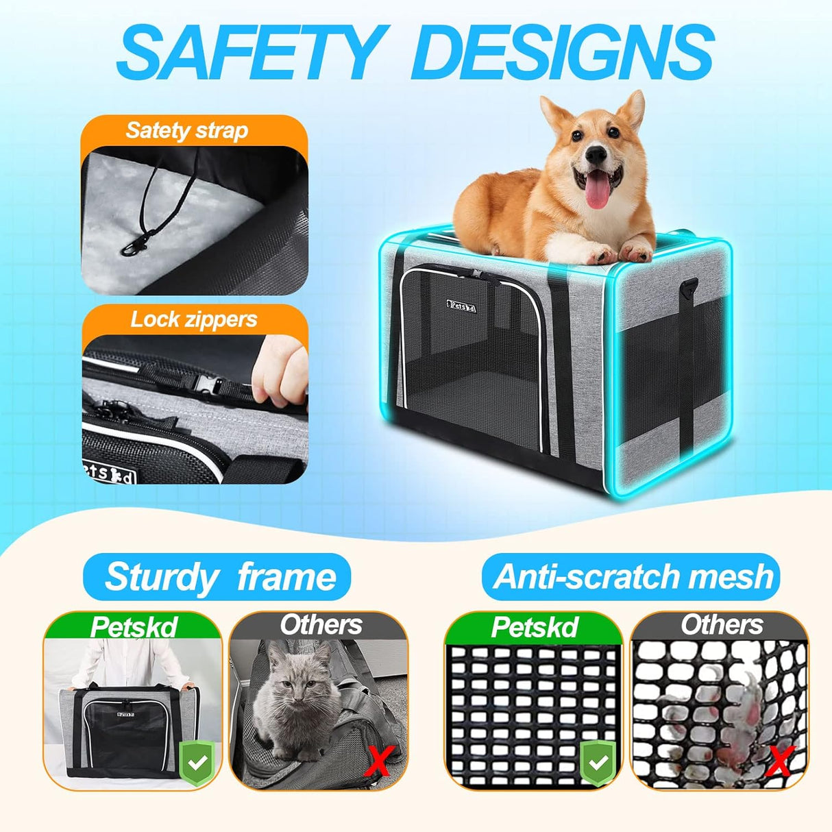 Transportín para Gatos Grandes Petskd, 2 Gatos o Perro Mediano