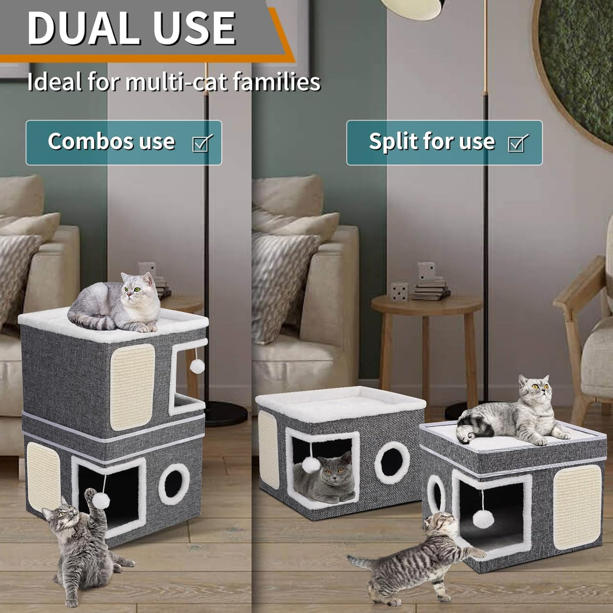 Casa de Gato de 2 Pisos, Marca XYZ, Cueva y Rascadores, Modelo ABC