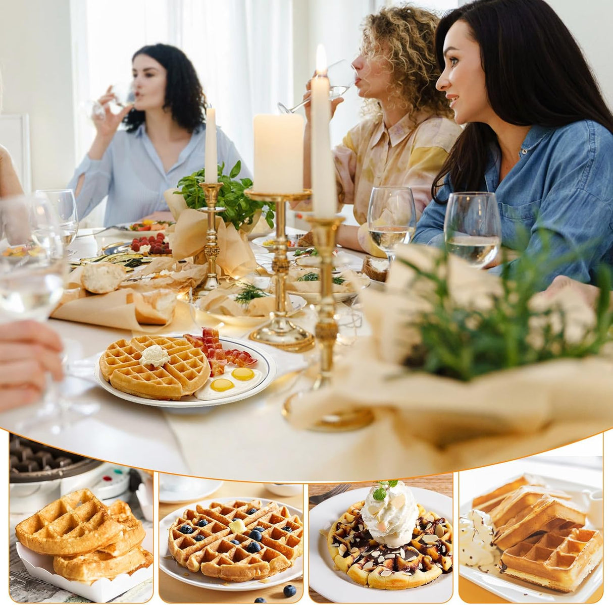 Waffle Maker WICHEMI 360° Flip, No Stick, Control Tiempo, 110V