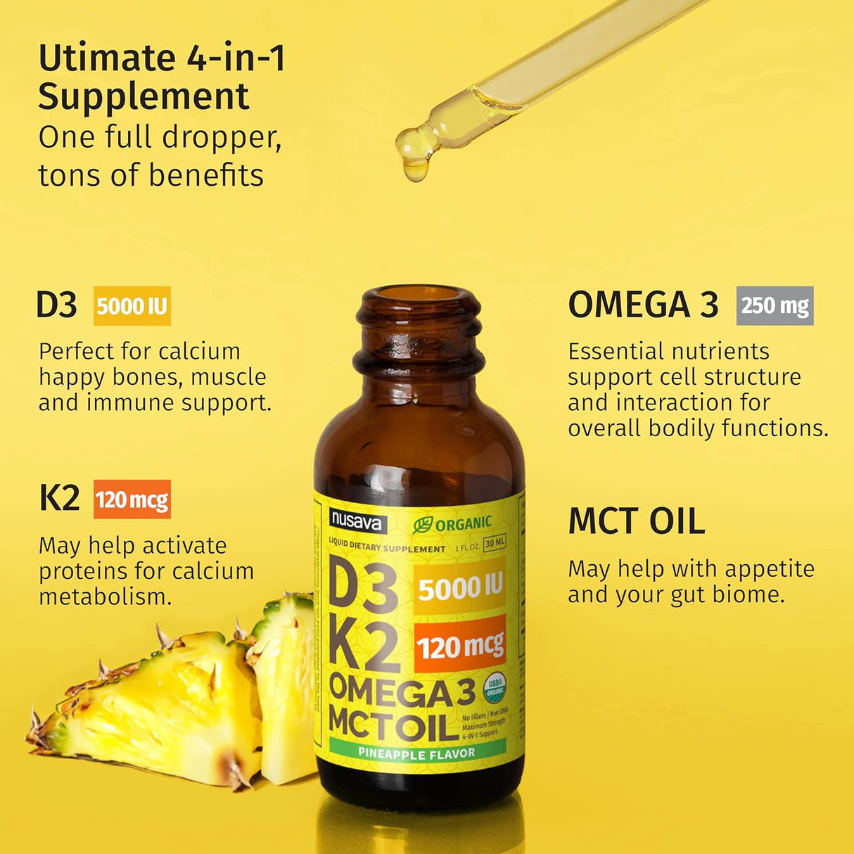 Gotas de Vitamina D3 K2 Orgánica, 5000 IU, 2 Pack, MCT Oil