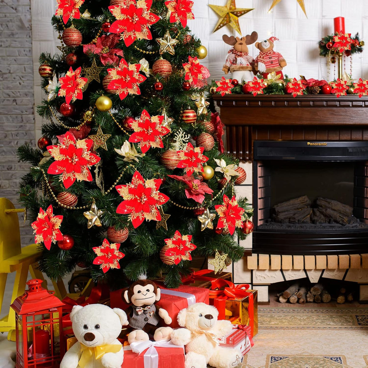 Flores Artificiales Poinsettia - 36 Piezas, Clips, 6-4-3 Pulgadas