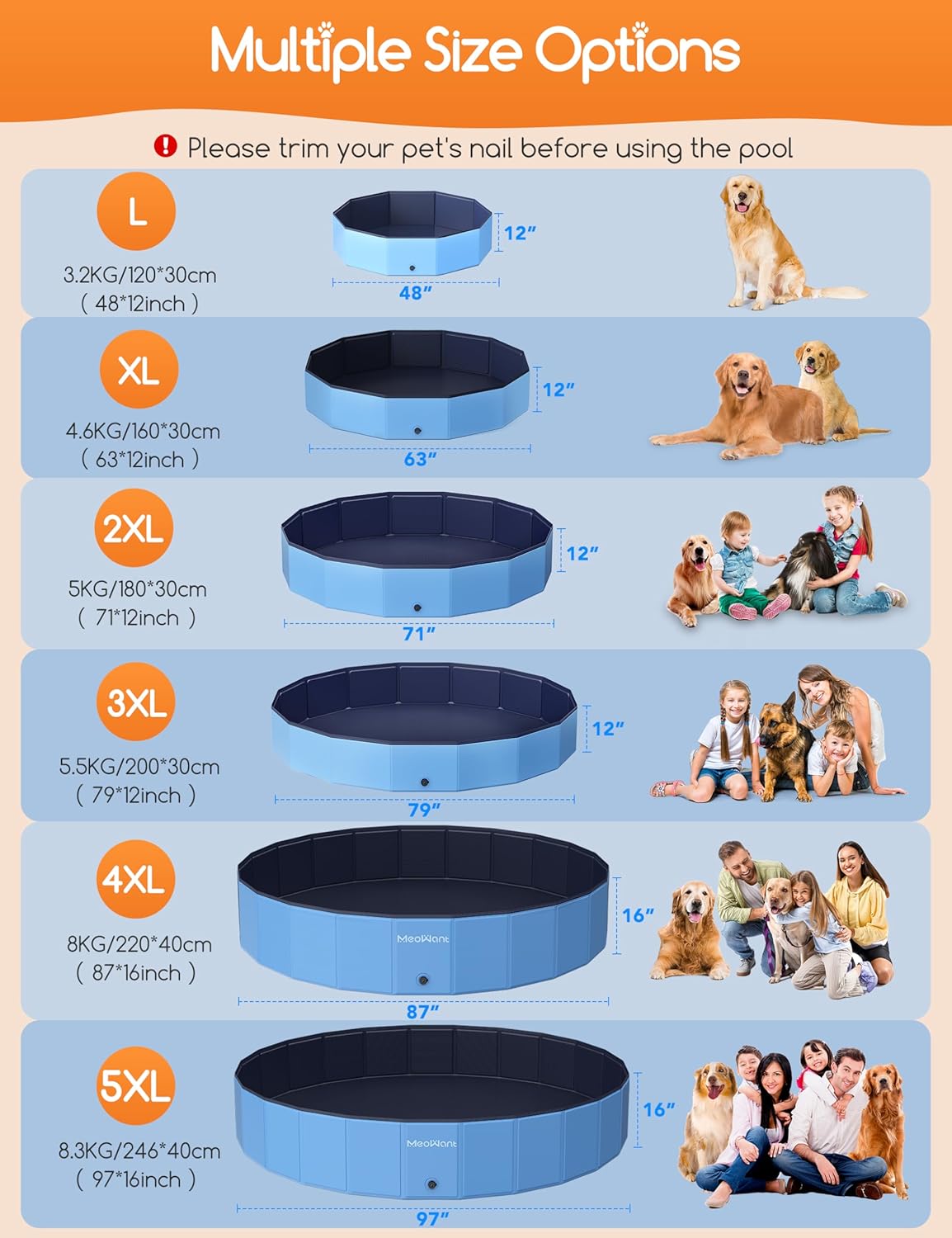 Piscina Plegable para Perros Meowant XXL 71'' x 12'' Portátil