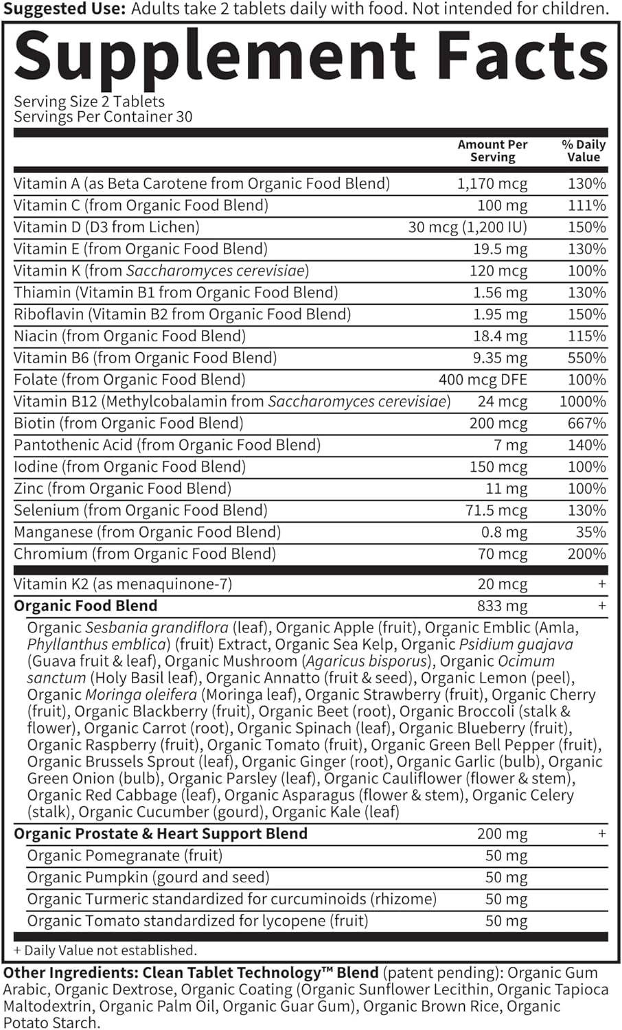 Garden of Life Multivitamin Orgánico para Hombres 40+, 60 Tabletas