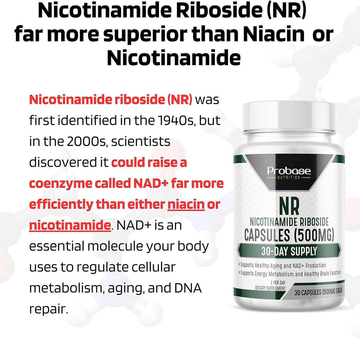 Suplemento NMN Alternative, NR, 30 unidades/500 mg NAD+