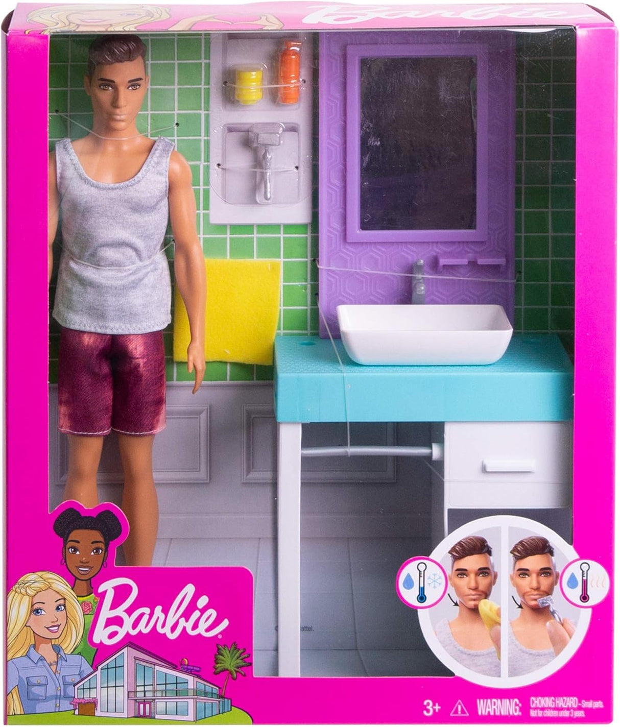 Barbie Ken Set de Baño con Mueble y Accesorios para 3-7 Años