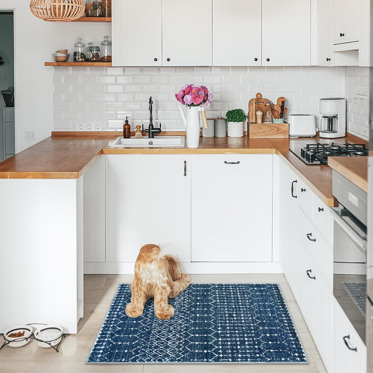 Alfombra marroquí de interior para entrada, Azul Lahome