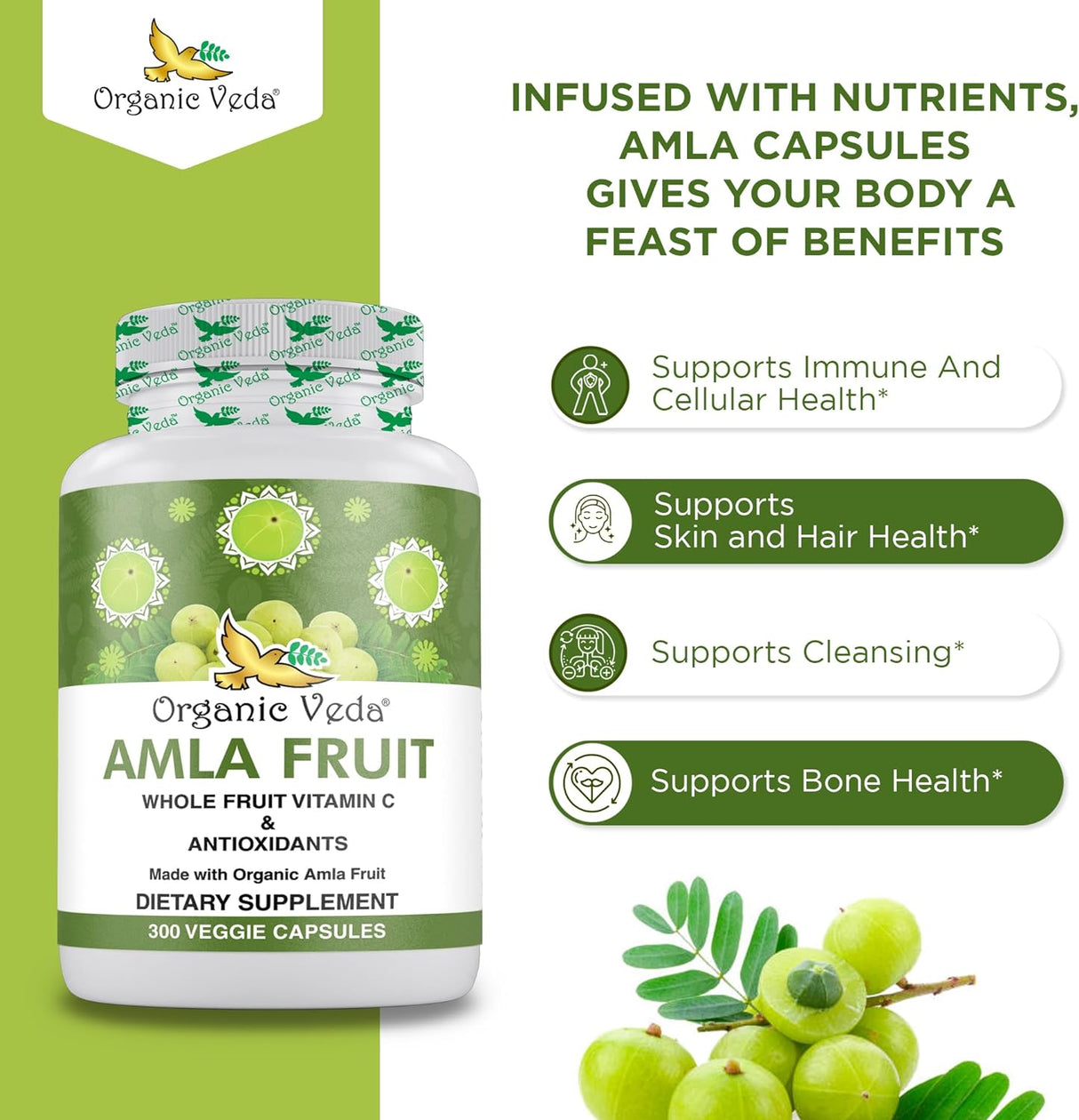 Cápsulas de Amla Orgánica 1000 mg Antioxidantes y Vitamina C