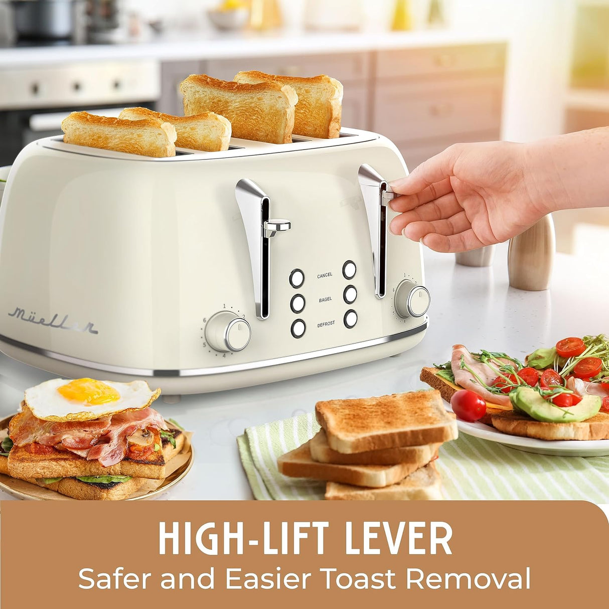 Tostadora retro de 4 ranuras 6 niveles de tostado