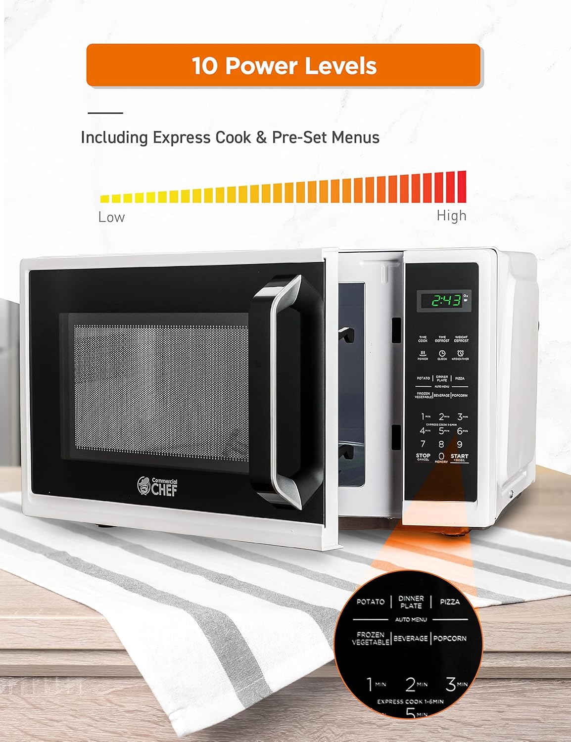 Microondas Comercial Chef 0.9 pies cúbicos, 900W, 10 niveles