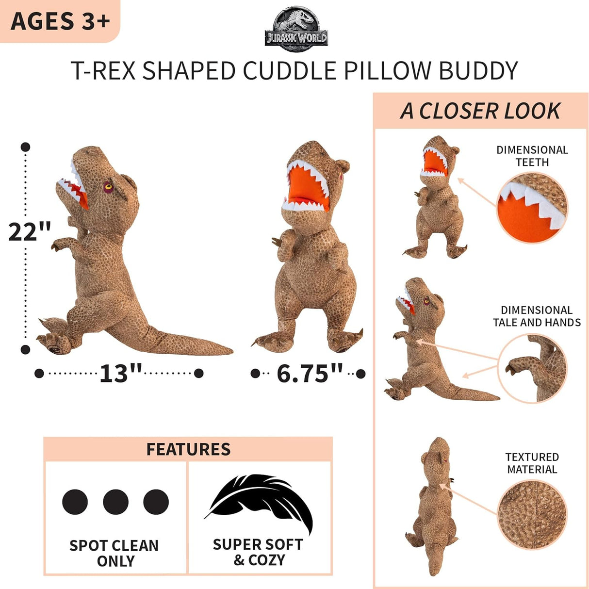 Almohada de Peluche Suave Rexy T-Rex Jurassic World Dominion