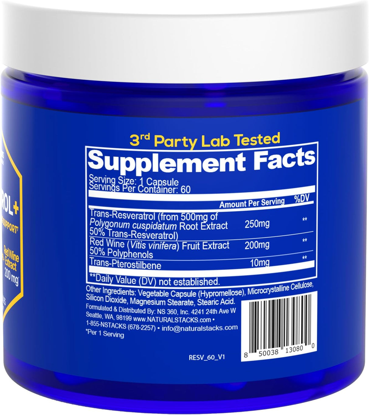 Suplemento NATURAL STACKS antioxidante de resveratrol 60 un