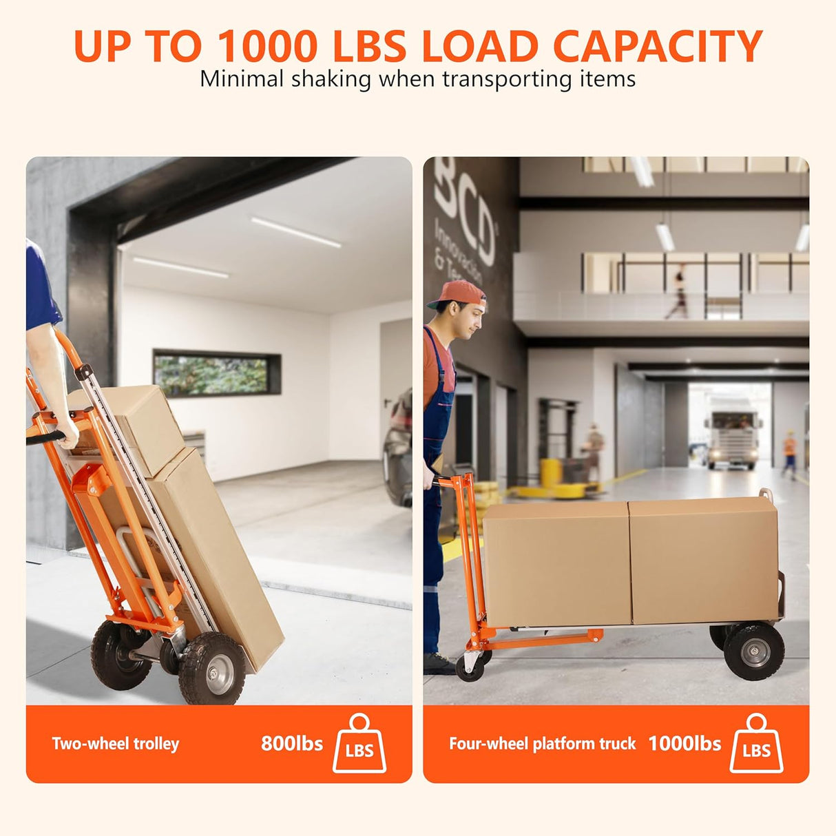 Carretilla Plegable 3 en 1, Capacidad 1000 lbs, Modelo Industrial