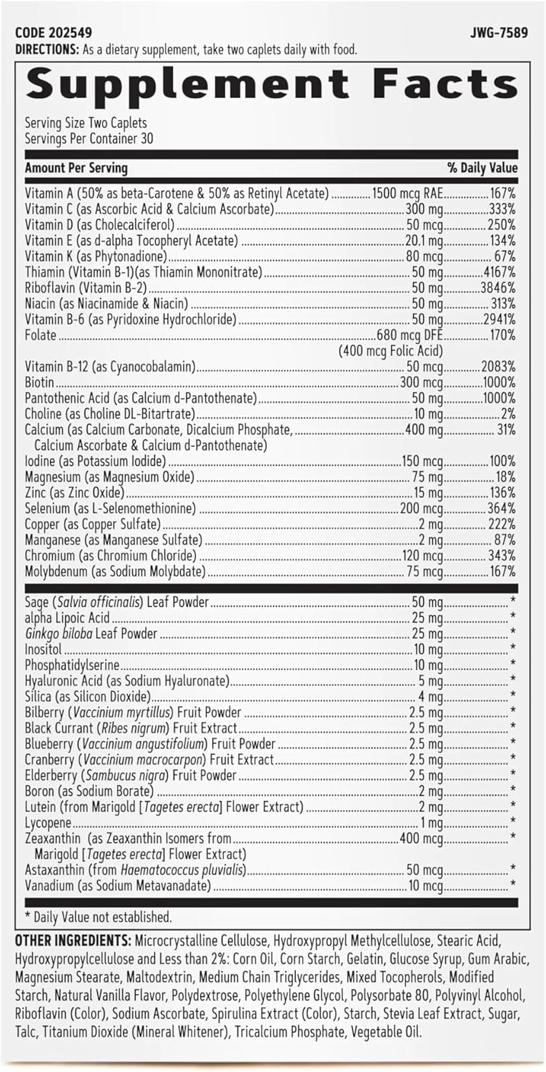 Suplementos GNC Multivitamínico 50 Plus para mujer ojos 60 u