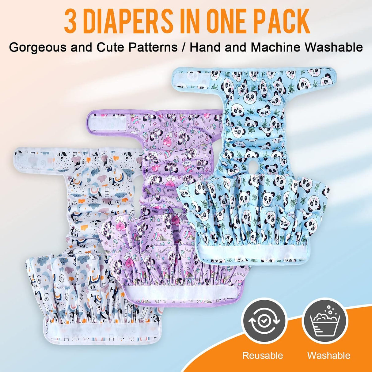 Pañales lavables perras, paquete de 3 pañales perras hembras