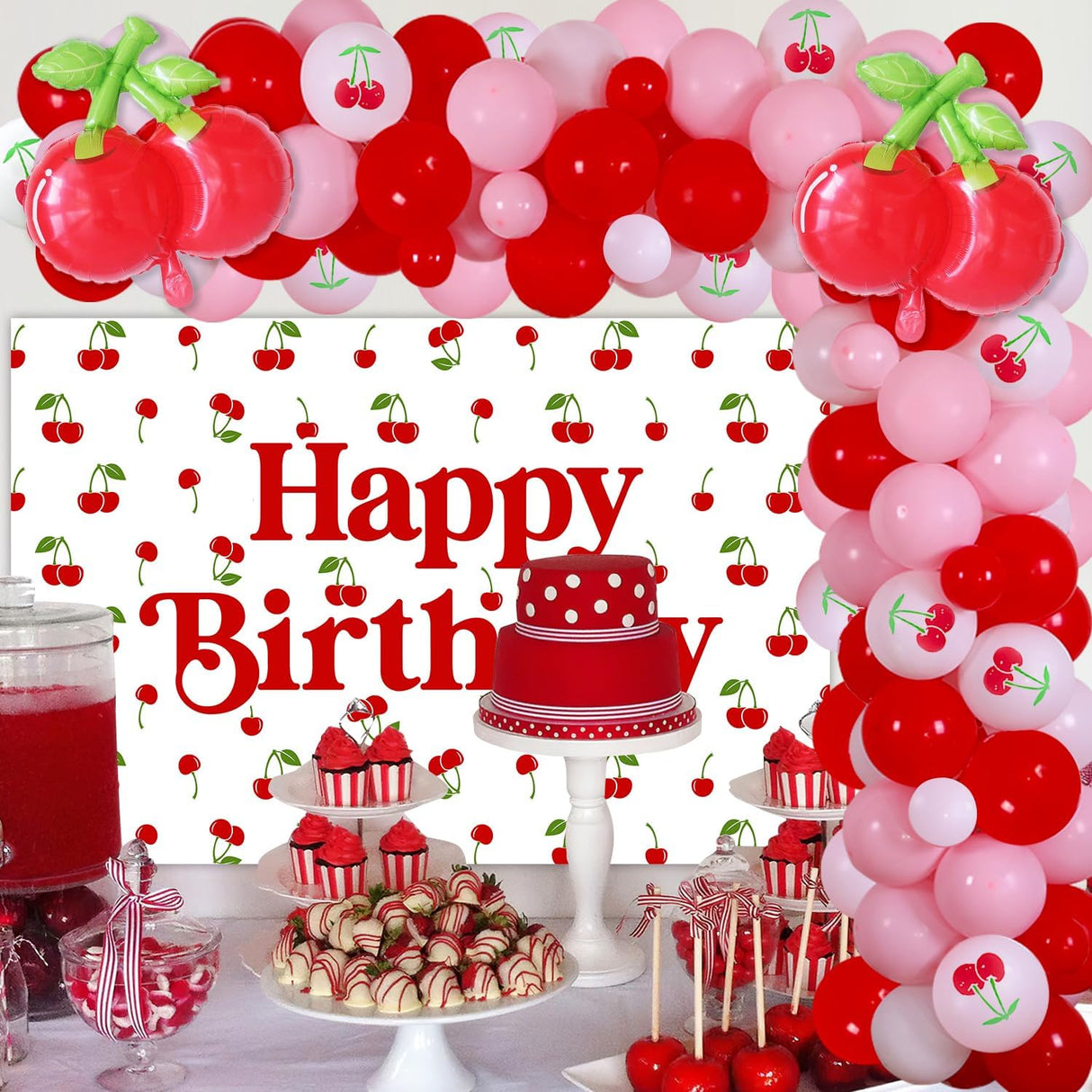 Decoraciones Fiesta Cereza Kit Arco Globos Cumpleaños Verano