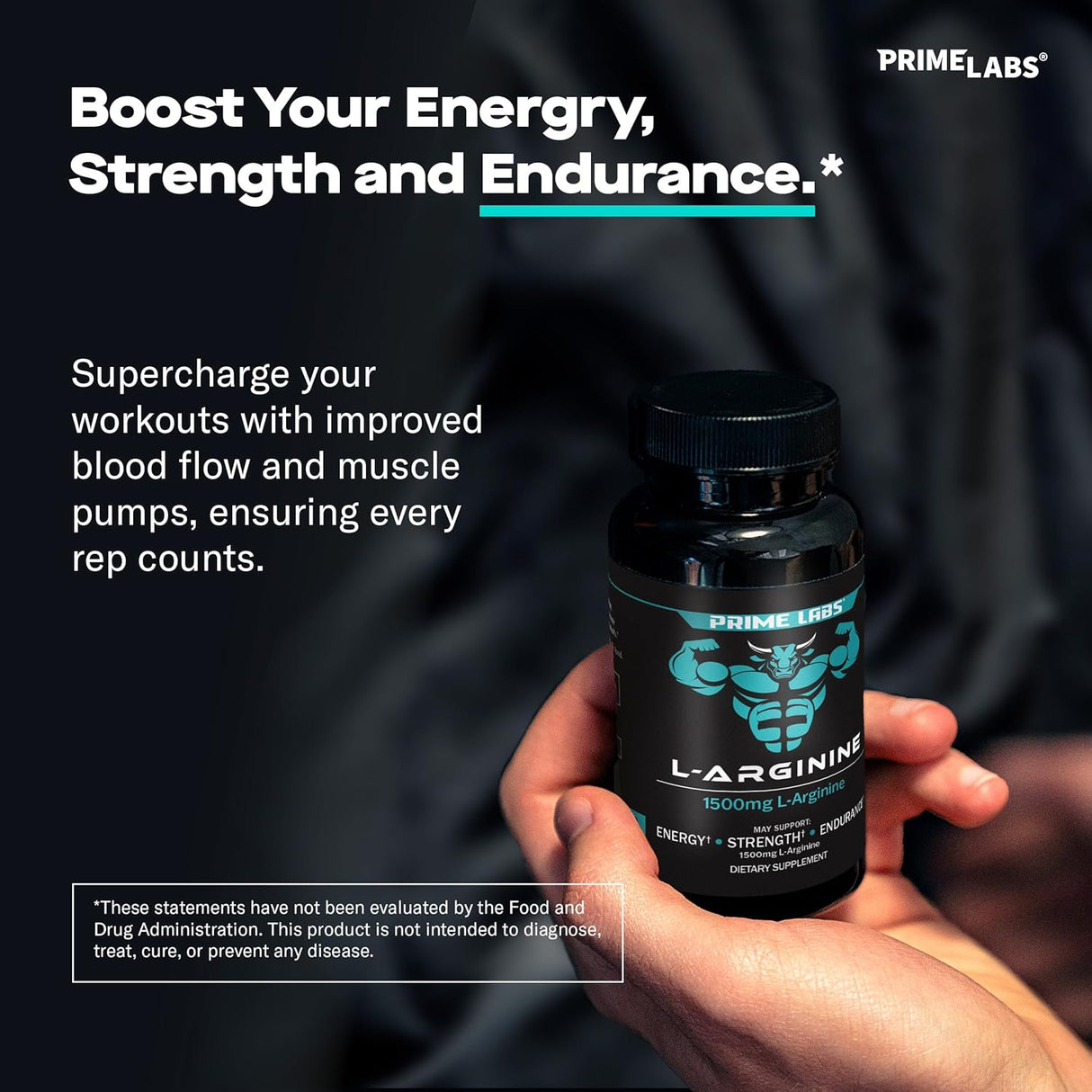 L-Arginina Prime Labs 1500mg - Flujo Sanguíneo y Energía