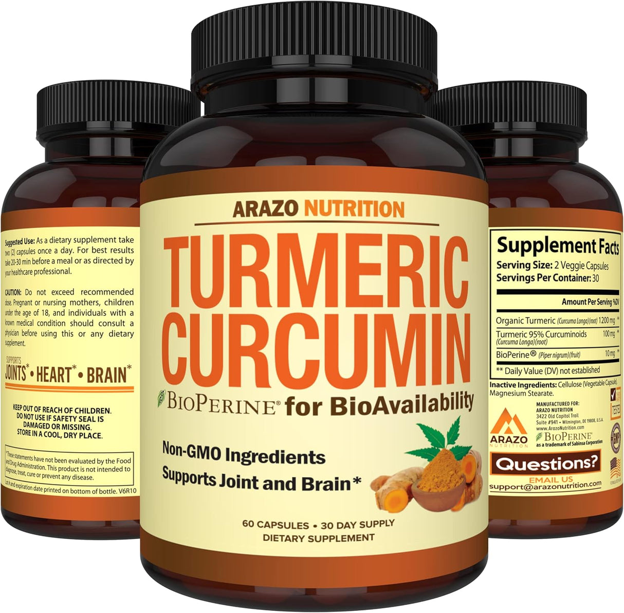 Suplemento Cúrcuma Curcumina con Bioperine 1300 mg 60 unid