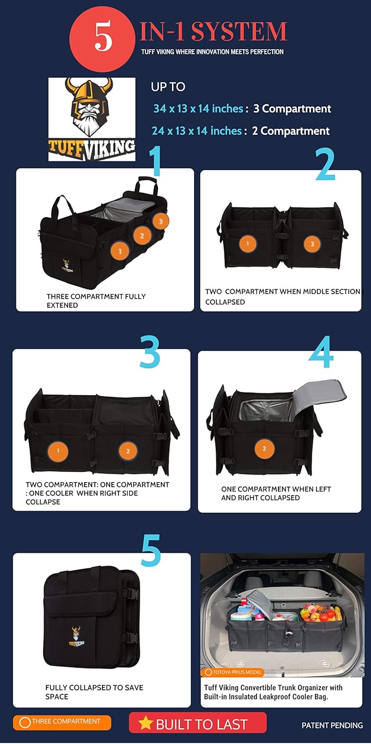 Organizador de maletero SUV 3 Compartimentos con tapa 5 en 1