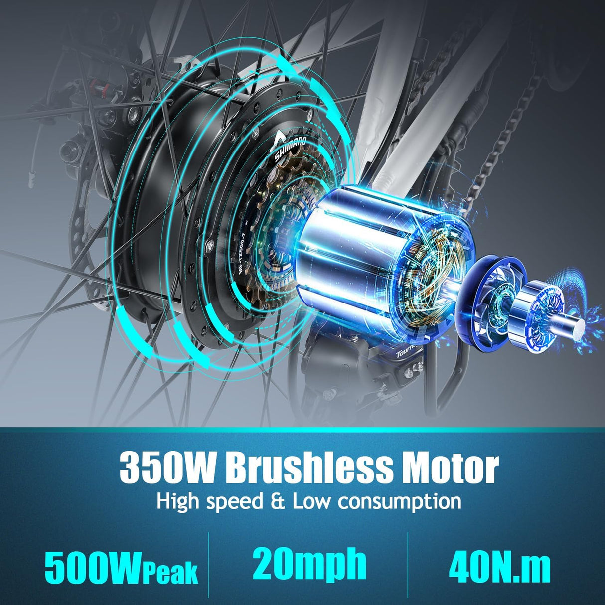 Bicicleta Eléctrica ANCHEER 48V 500Wh, 60 Millas, 7 Velocidades