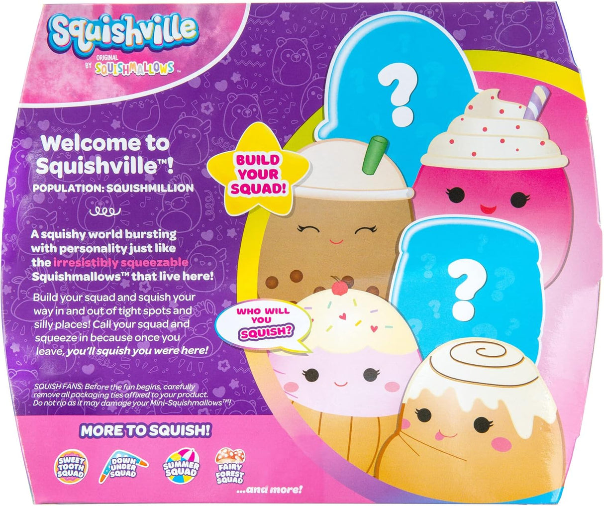 Peluches Squishville Sweet Tooth Squad - Bernice, Chanel, Cinnamon, Carmelita, Maya y Clara