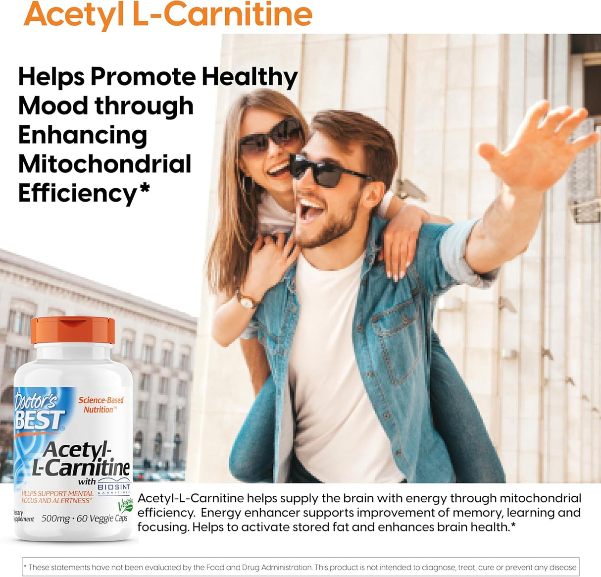 Acetil L-Carnitina, Doctor's Best, Energía y Memoria, 500 mg