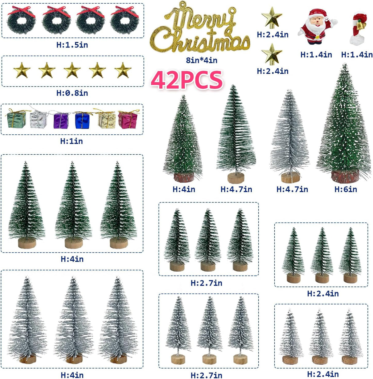 42PCS Árboles de Navidad Miniatura - Decoración Mesa DIY
