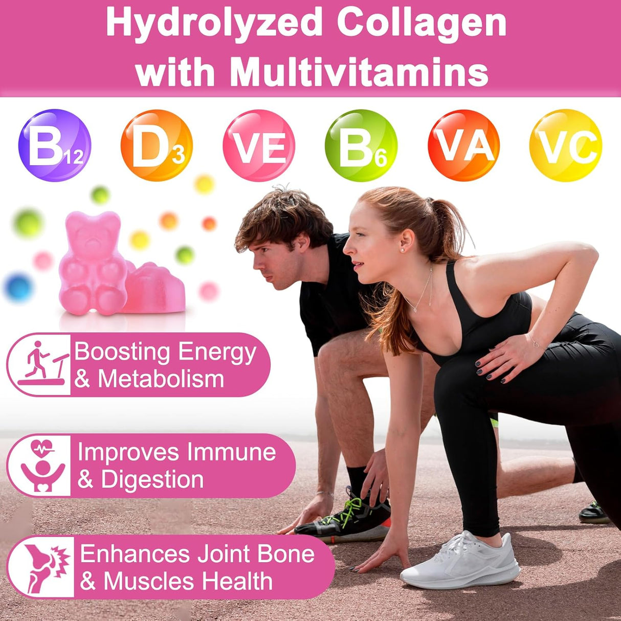 Multi Collagen Gummies, Colágeno Hidrolizado con Biotina, 60u